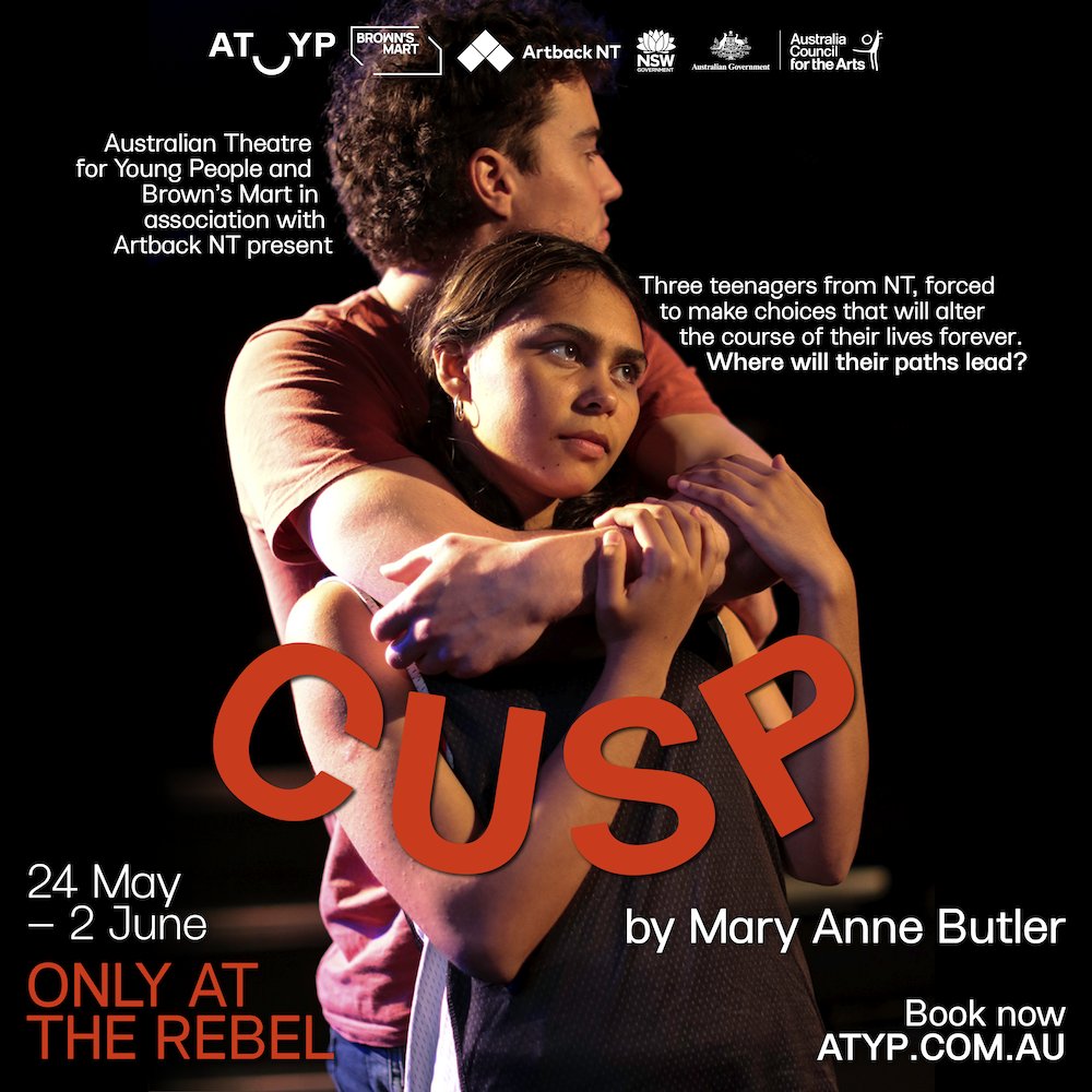 Announcing ATYP’s next production for 2023 🎉

CUSP, created by Mary Anne Butler, follows three teenagers from the Northern Territory, sitting on the cusp of change, facing choices that will alter their lives forever. 

CUSP 
24 May – 3 June 
🎟 bit.ly/ATYP_CUSP23