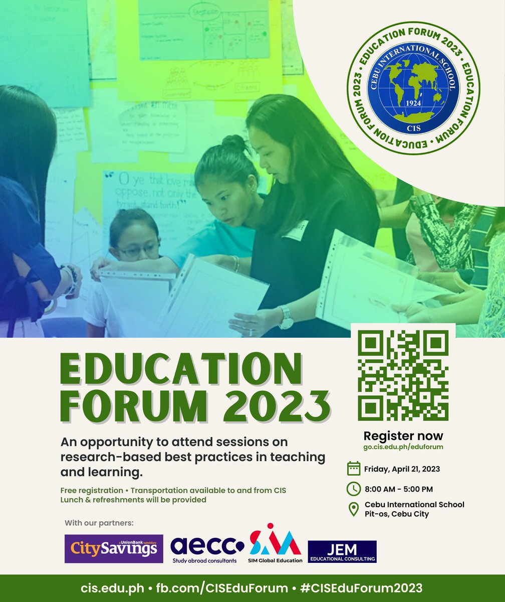 cisdragons's tweet photo. 📢 Calling all teachers and educators in the Cebu region and beyond!

CIS is sponsoring an Education Forum for public and private school educators and we are happy to announce that we are back in-person!

➡️ Register here: https://t.co/SoJ3HJj3Mr

#CISEduForum2023 https://t.co/DueH4UW0mZ