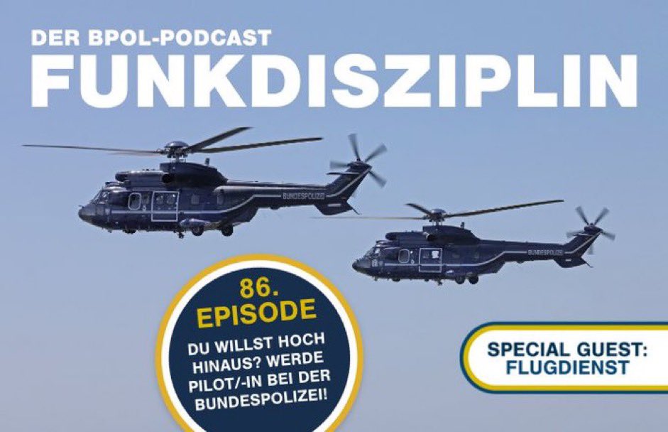 Du willst hoch hinaus? Dann werde #Pilot/-in bei der #Bundespolizei! 🚁 👮🏻‍♀️ 👮🏼‍♂️ Einblicke in den Arbeitstag des Flugdienstes gibt es in unserer neuesten #Podcast-Folge #Funkdisziplin! 🎙 Hört rein! ➡️ t1p.de/68pmg