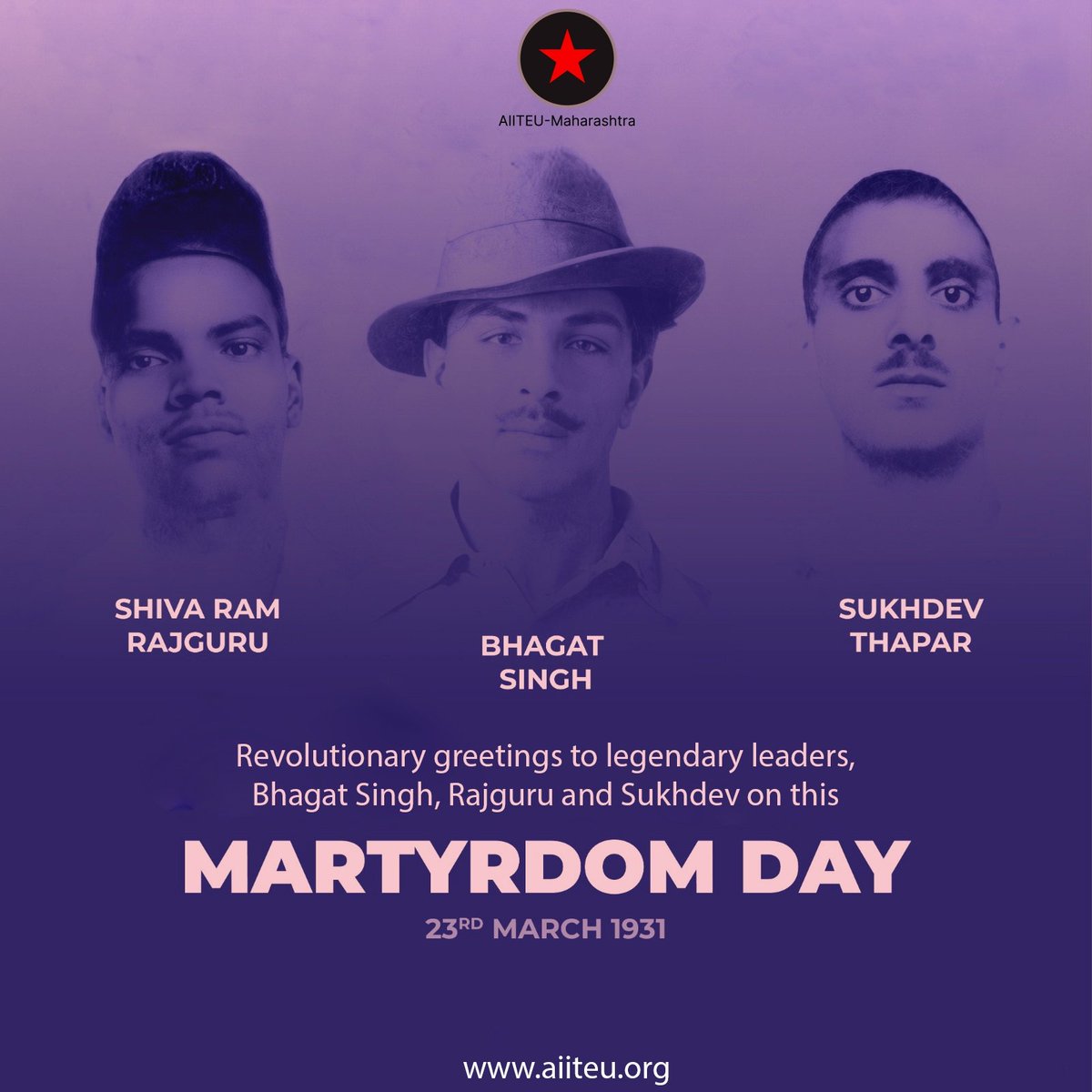 aiiteumh's tweet photo. Revolutionary greetings to Bhagat Singh and his comrades on their Martyrdom day! https://t.co/oRVUEXef0d