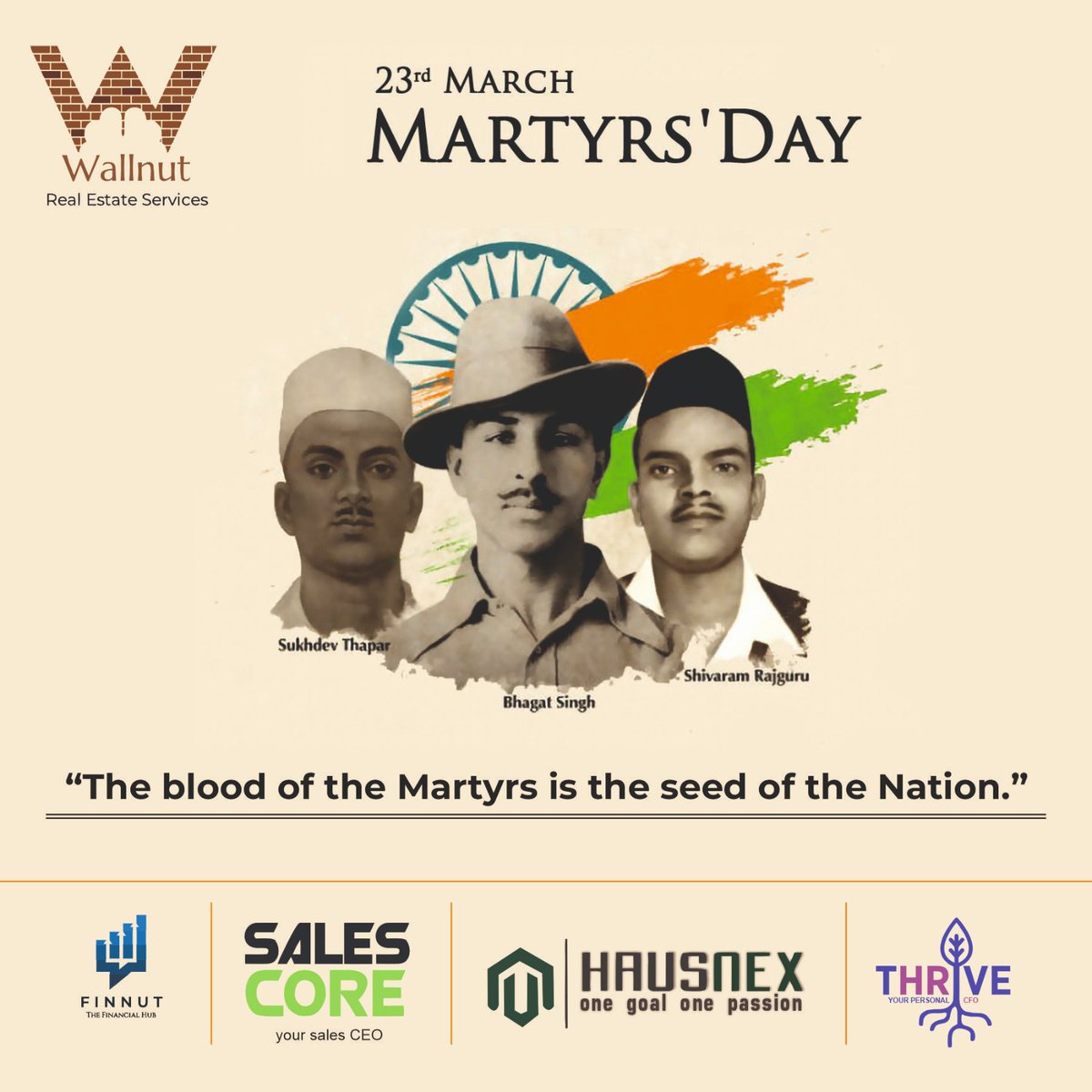 WallnutServices's tweet photo. We bow to the brave souls which will always inspire us for years to come.
#wallnutservices #shaheeddiwas #martyrsday #realestate #shaheedbhagatsingh #mumbai #mumbairealestate https://t.co/3blNtcTjNU