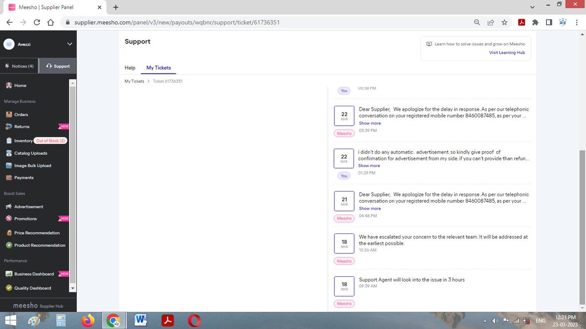 Poonament26's tweet photo. Didn't do anything.  even i rise ticket for stop ad and you continue run and charged me. fraud meesho.
Please stop operation of meesho. take action. @PMOIndia @minmsme @aajtak @ABPNews @BBCHindi @ZeeNews @meesho_support @Meesho_Official @meeshotech @viditaatrey @barnwalSanjeev https://t.co/xX0Ze1cppv