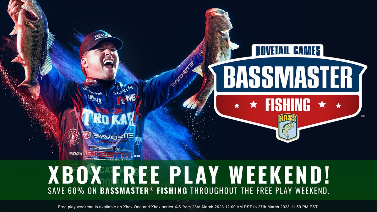 DovetailFishing's tweet photo. Play Bassmaster Fishing right now and all weekend for free with Xbox Free play weekend! 🎣 

Oh and if you have fun save 60% when purchasing this weekend, only on Xbox 🕹️ https://t.co/oWmfBKyoYK