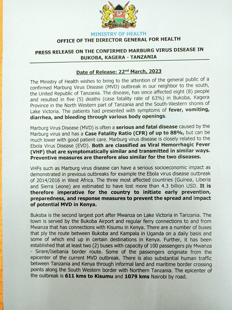 DrPatrickAmoth's tweet image. Media Release; Marburg Virus Disease (MVD)