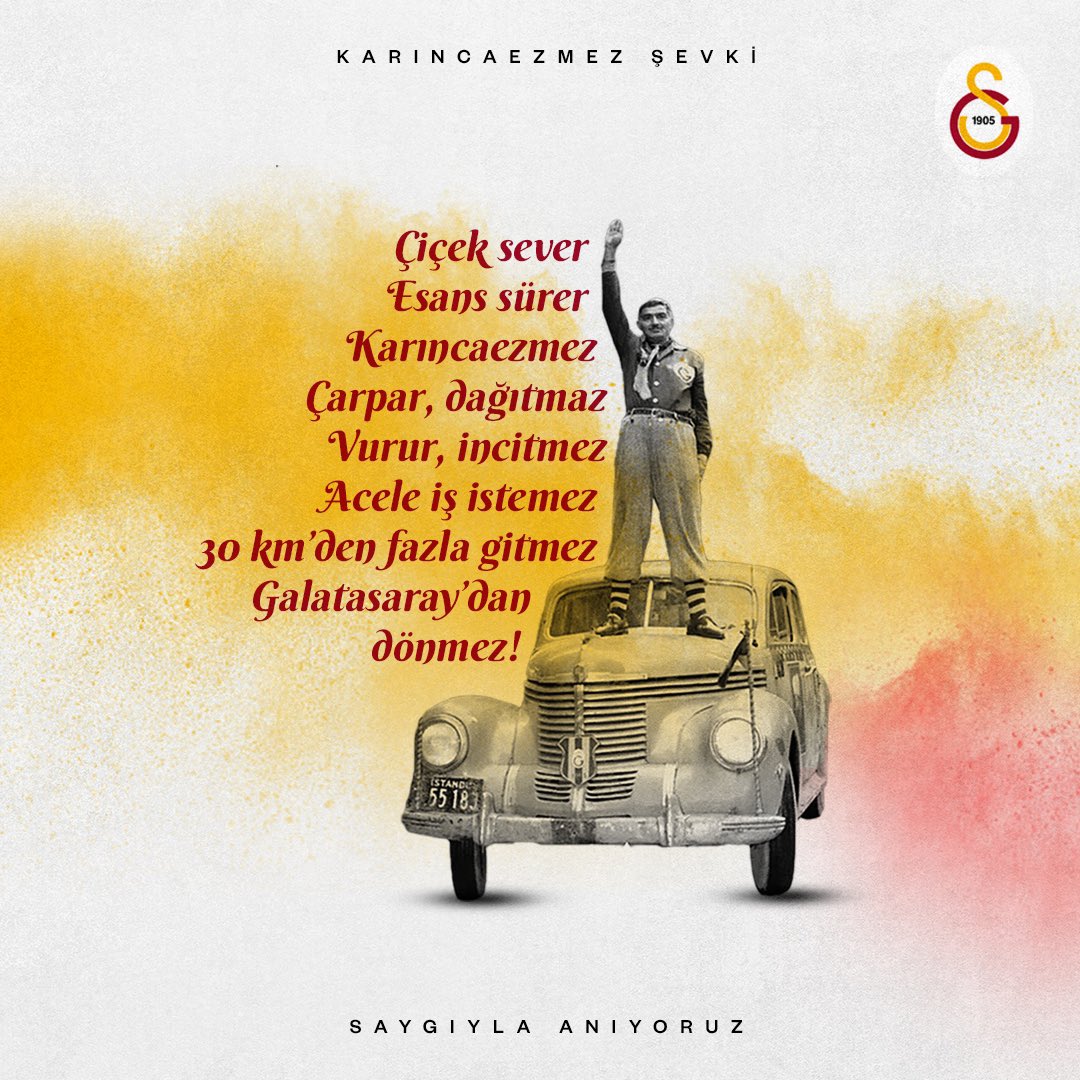 Galatasaray SK (@GalatasaraySK) on Twitter photo 2023-03-23 07:00:52 Hayatında iki tutkusu çiçek ve Galatasaray olan; Galatasaray'ı her şeyin önüne koyan, tüm taraftarların saygısını ve sevgisini kazanan en büyük amigolarımızdan #KarıncaezmezŞevki'yi aramızdan ayrılışının 23. yılında sevgi, saygı ve rahmetle anıyoruz. Hayatında iki tutkusu çiçek ve Galatasaray olan; Galatasaray'ı her şeyin önüne koyan, tüm taraftarların saygısını ve sevgisini kazanan en büyük amigolarımızdan #KarıncaezmezŞevki'yi aramızdan ayrılışının 23. yılında sevgi, saygı ve rahmetle anıyoruz.