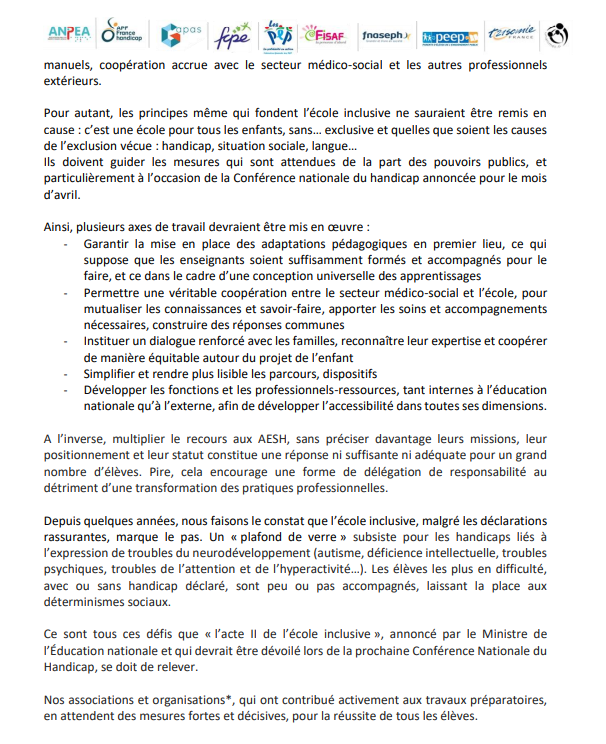 FederationPEEP's tweet photo. 📢Communiqué de presse commun : Pas de recul sur l’école inclusive : leur place, c’est en classe !
10 associations qui souhaitent que leurs recommandations soient prises en compte dans 
« l’acte II de l’école inclusive ».  #handicap
#ecoleinclusive #maplace, c'est en classe https://t.co/bTJa3fMMZN
