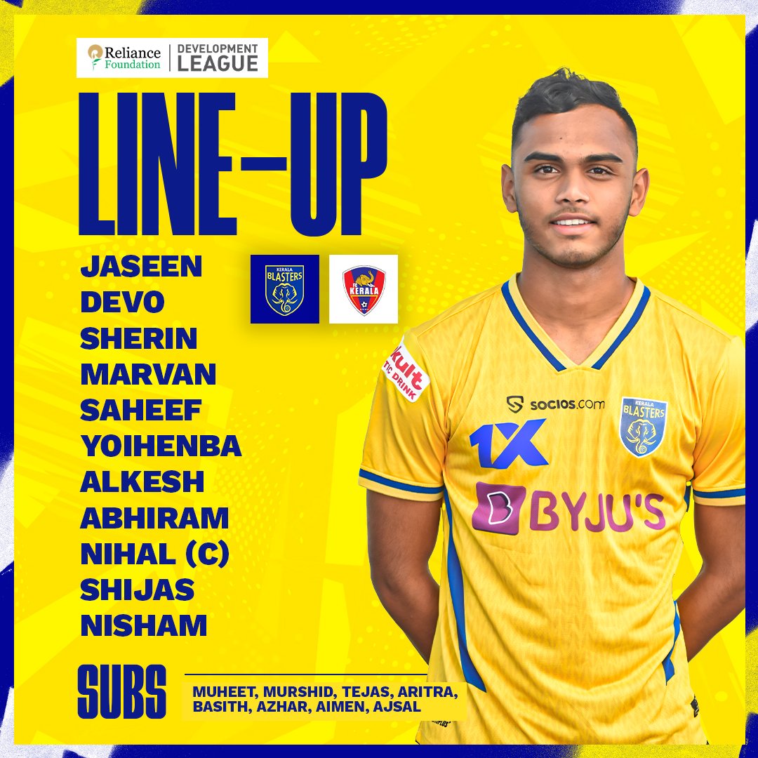 Our Starting XI ⤵️

@RFYouthSports #KBFCFCK #RelianceFoundationDevelopmentLeague #LetsPlay 
#ഒന്നായിപോരാടാം #KBFC #KeralaBlasters