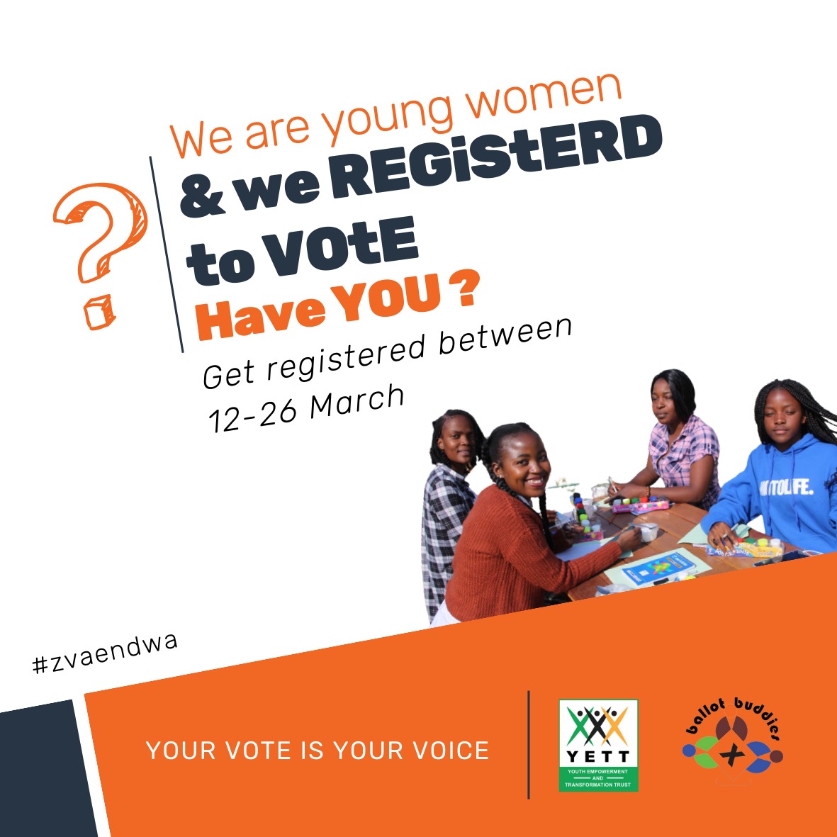 RuralYoungWomen's tweet photo. We are encouraging all the the young women to register to vote. Get registered between 12-26 March #IHaveToVote #zvaendwa #WYI4E. https://t.co/o1VezrjV1C