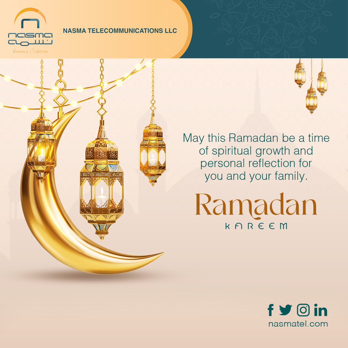 Nasmatel's tweet photo. May this Ramadan be a time of spiritual growth and personal reflection for you and your family. #Nasmatel #Ramadan2023 #Muscat #Oman https://t.co/a5o6Yxfrpo