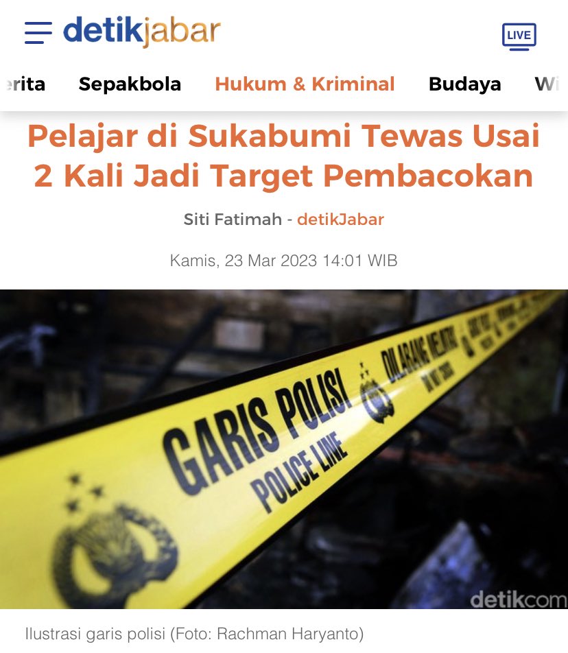 txtdarisukabumi's tweet photo. Penyerangan dan pembacokan itu terjadi di depan Perum Pesona Mayanti, Jalan Cibuntu, Kelurahan Sindangpalay, Kecamatan Cibeureum, Kota Sukabumi. Pembacokan kepada AR bukan yang pertama kali, sebelumnya dia juga menjadi korban pembacokan saat main game online di wilayah rumahnya. https://t.co/XXudTW1d97