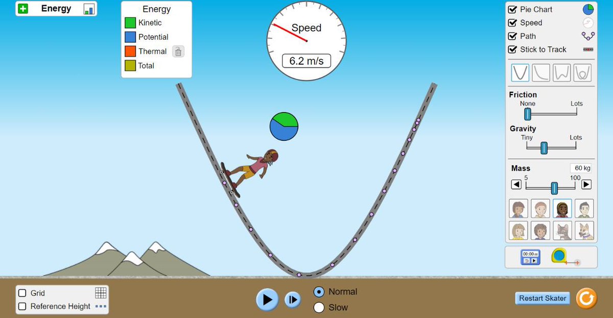 bistem24's tweet photo. Hey physical science enthusiasts❗

One great way of using simulations for #activelearning in a physical sciences lesson is with the #phet ‘Energy Skate Park’ simulation. It allows students to explore energy transformation in sports &amp; motion (kinetic, potential, and thermal). https://t.co/DnntxDSJOi