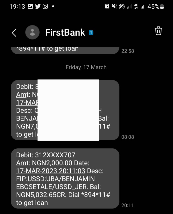 Don_Jerry1's tweet photo. @FirstBankngr 3126080707

On 17th March 2023, I was debited 2k

I also made a transaction of 5k on 21st of march 2023  and I was debited twice 

Please @FirstBankngr reverse my money oo https://t.co/Z5CpcA7ELf