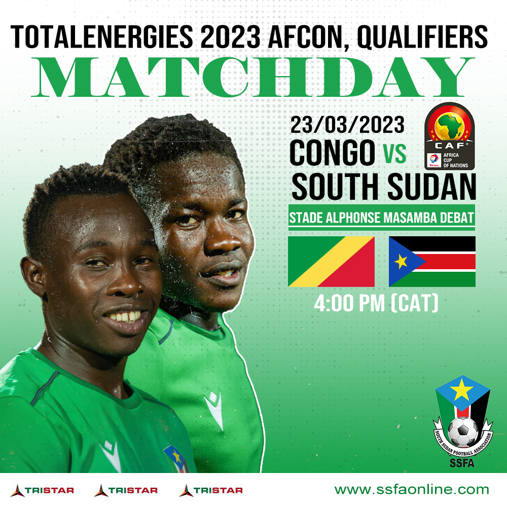 ssfa_com's tweet photo. Match Day!
▪️ Congo vs South Sudan 
🕒 Kick-Off: 4PM
📍 Stade Alphonse Masamba Debat, Brazzaville

#TotalEnergiesAFCONQ2023 #SSBrightstars #CGOSSD https://t.co/Exlkeel4FA