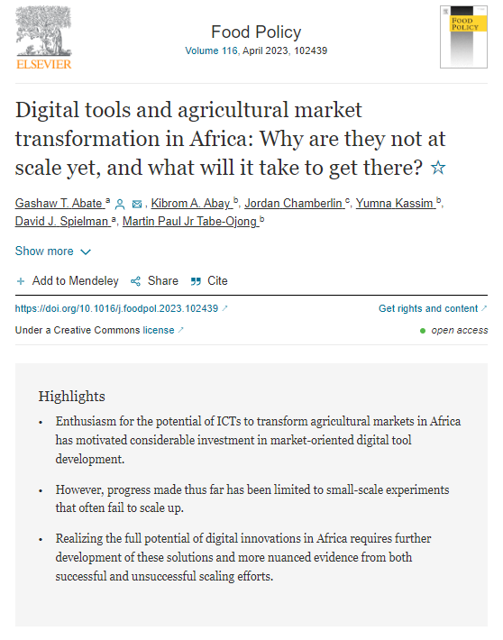 .@gashaw_ta & co* are at it again: A critical review of 'digital & agriculture tools' in Africa out in @_Food_Policy ~ super helpful primer on the topic! * @KibromAbay @luckywinner1 @tabe_ojong @IFPRI @IFPRI_Egypt doi.org/10.1016/j.food…