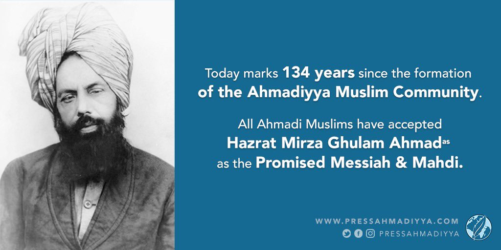 pressahmadiyya's tweet photo. In 1889, Hazrat Mirza Ghulam Ahmad (peace be upon him) founded the Ahmadiyya Muslim Community with 40 followers. 

Now it has spread across the world with millions of members. https://t.co/u91l34mxzg