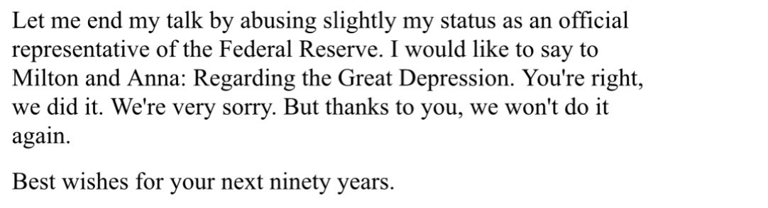 DavidKohn_16's tweet photo. Friedman&amp;Schwartz on why Fed let banks fail during the Great Depression. 

And Bernanke’s quote at Friedman’s 90 birthday: “you’re right, we did it. We’re very sorry. But thanks to you, we won’t do it again” https://t.co/53CmTSVDBg