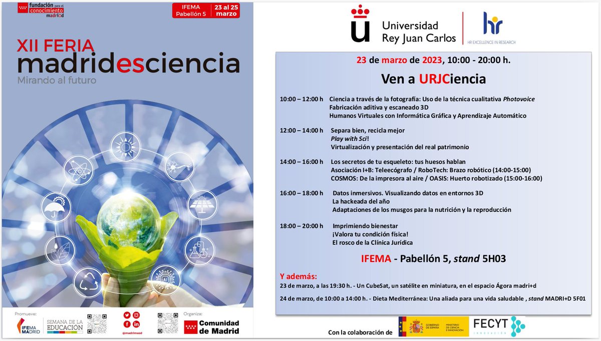 Ven hoy a Madrid es Ciencia. Habrá múltiples actividades de la @URJC

De 14h00 a 16h00 podrás visitar 4 actividades de los estudiantes de asociaciones de la <a href="/EIF_URJC/">EIF: Escuela de Ingeniería de Fuenlabrada</a> en las que mostrarán los proyectos que están desarrollando
: <a href="/cosmos_urjc/">COSMOS</a>
, <a href="/OasisUrjc/">oasis_urjc</a>
, <a href="/robotech_urjc/">RoboTech URJC</a>
 e I+B.