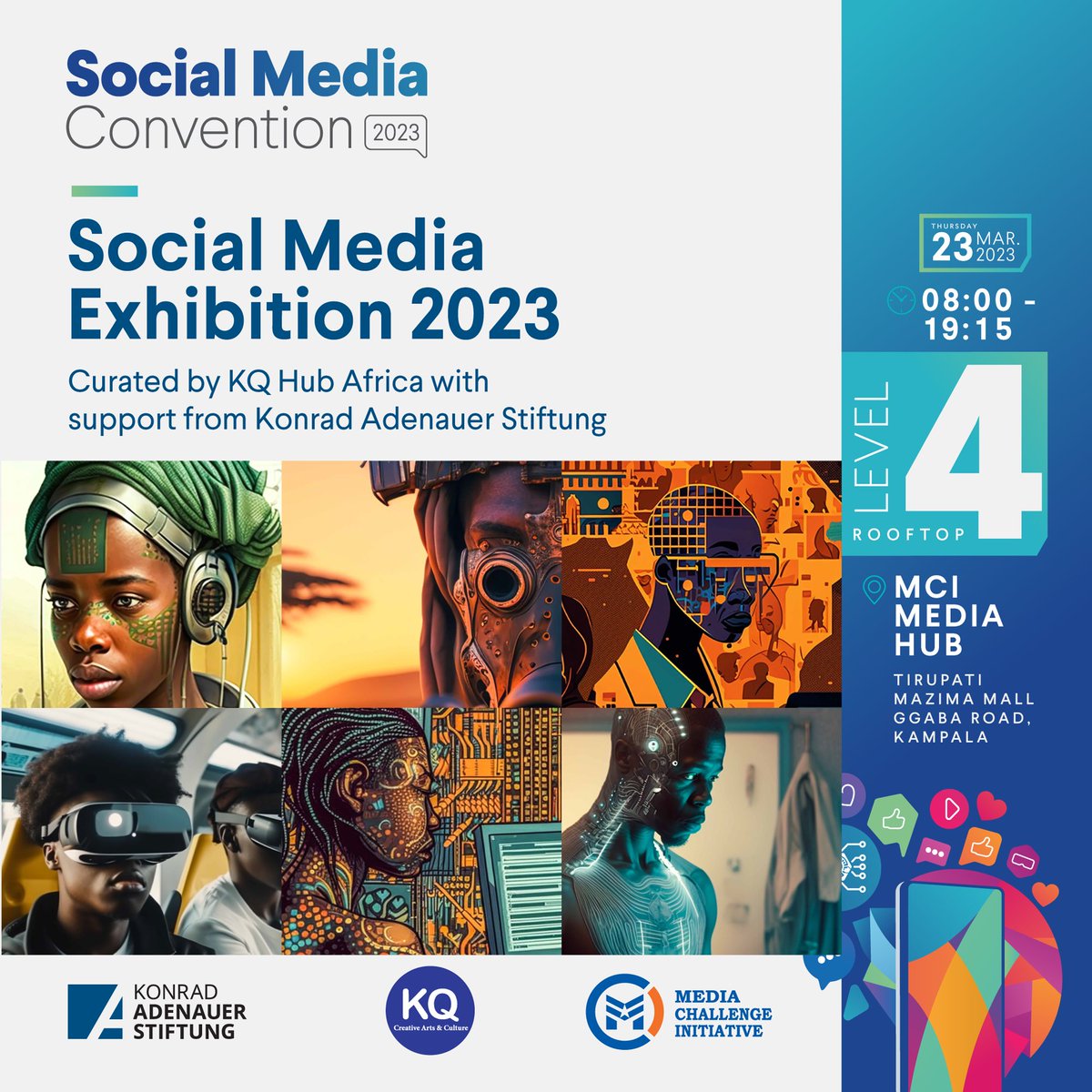 Visit the @kq_hub Social Media Exhibition space to view exclusive visuals created by AI.

#UgandaSocialMedia | #SMC2023 | #KAS4Democracy