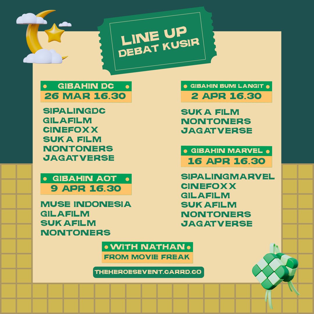 theheroesevents's tweet photo. GA CUMA KONSER YANG PUNYA LINE UP, DEBAT KUSIR JUGA ADA LINE UP NYA GAES 🗣️

Kuy langsung cek https://t.co/2eq6e82wxy untuk set reminder biar ga lupa buat ikutan DEBAT KUSIR bareng para admin terkece! Jgn sampe ketinggalan ya!

btw ada yg baru join nich *colek* @muse_indonesia 😍 https://t.co/JIYpXsIDRa