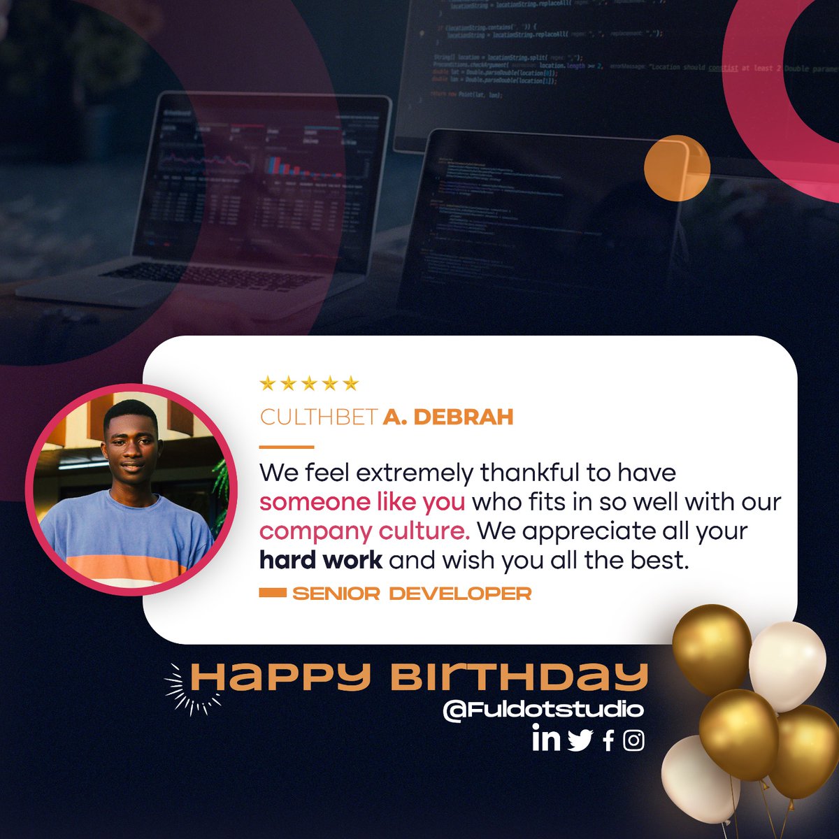 FuldotStudio's tweet photo. Happy birthday to our senior developer.
Enjoy your day Sir.

#BlessedAndGrateful #Survivor #designer #Web3 #HappyBirthday https://t.co/CbDYJiFKap