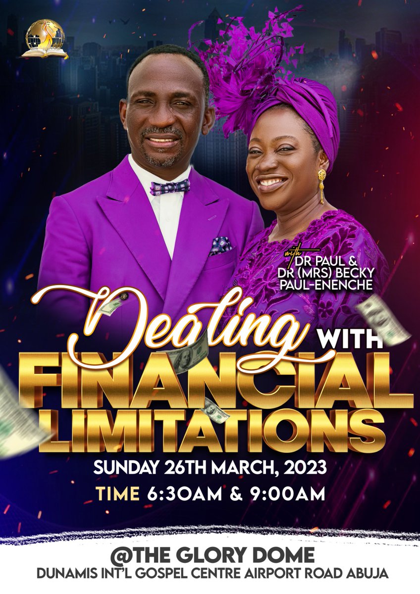 Beloved join us this Sunday for two-power packed services where we shall be dealing with financial limitations.
Your life, destiny and finances can never remain the same.
Invite friends and loved ones.
God bless you!