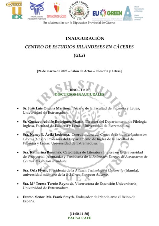 CIrish_Caceres's tweet photo. Mañana inauguramos el Centro de Estudios Irlandeses en Cáceres en la Facultad de Filosofía y Letras. ¡No os lo perdáis! 🍀💫 https://t.co/7RIVjP0aH0