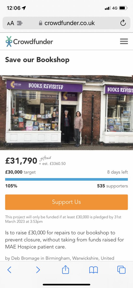 SaveBookShop's tweet photo. We’ve done it!!! SO SO grateful to everyone who has liked, retweeted, followed, donated….done ANYTHING to support the shop! #community #StrongerTogether #books #reading https://t.co/a7sr7484gy