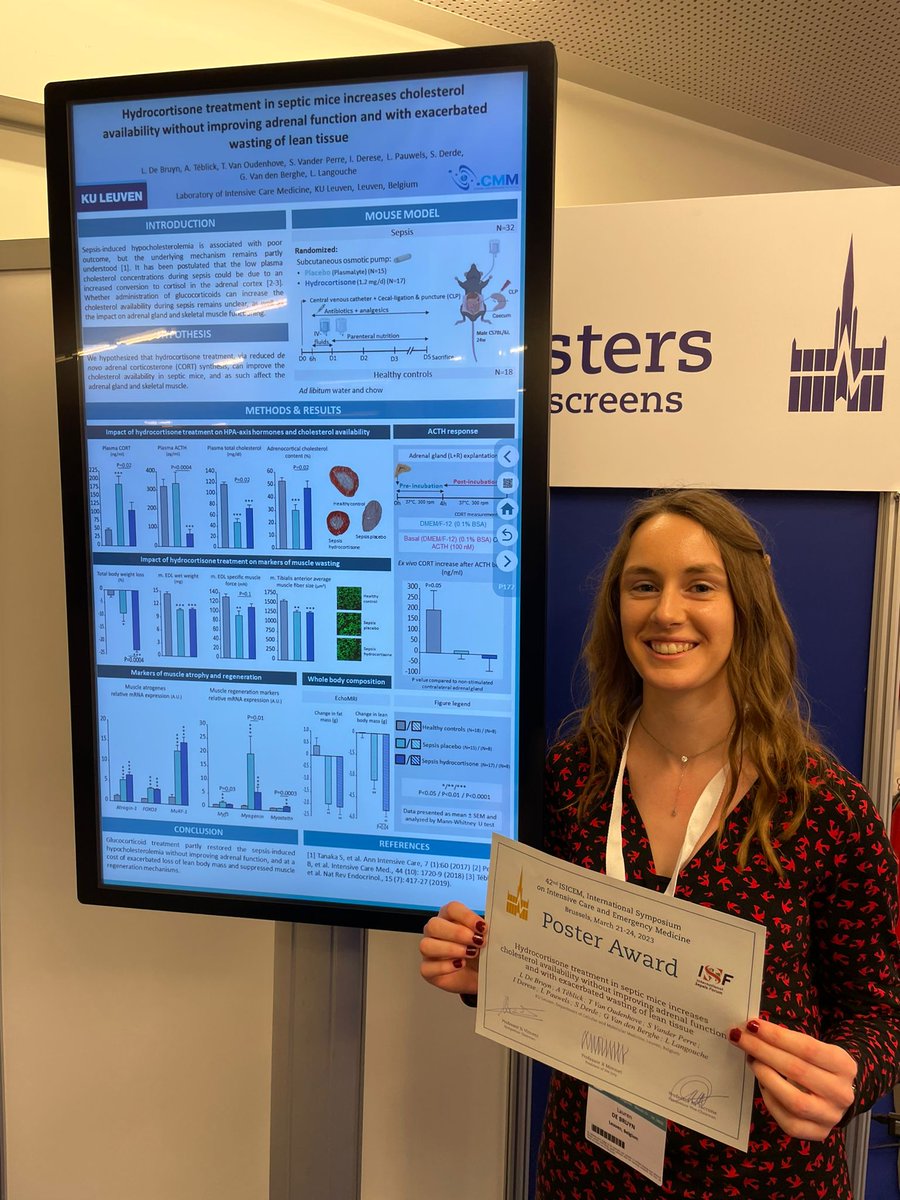 LicMlab's tweet photo. International Sepsis Forum Poster Award for our PhD student Lauren De Bruyn at #ISICEM23 🏆 https://t.co/1gdOe0lyXq