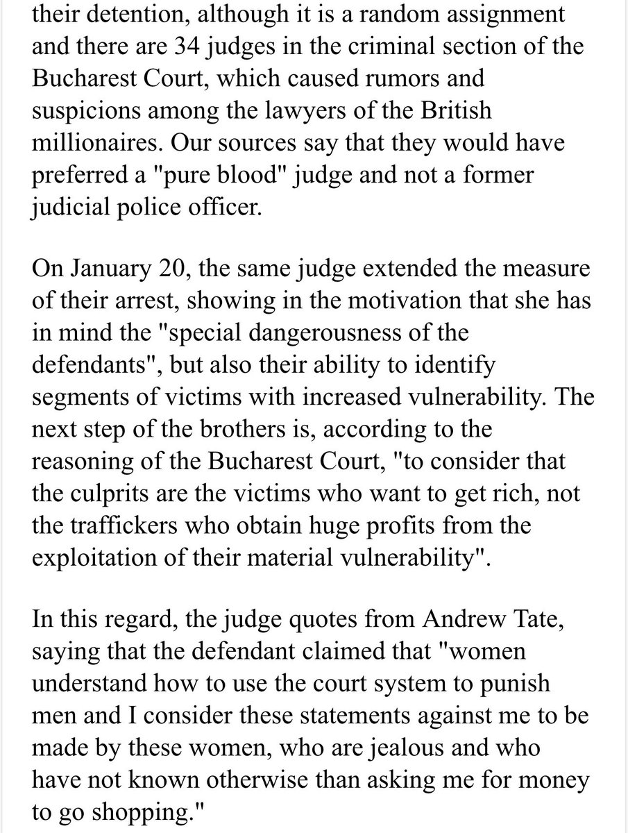 CensoredMen's tweet photo. The same judge that extended The arrest of The Tate Brothers, Georgiana and Luana in January, Was the same judge that extended it this time.
-
Catalina Cruceru worked as a police officer for 9 years until 2012 where she got direct admission into the judiciary.
-
Judges are meant to be picked randomly between the 34 available, Yet Catalina got picked twice.
-
Coincidence?