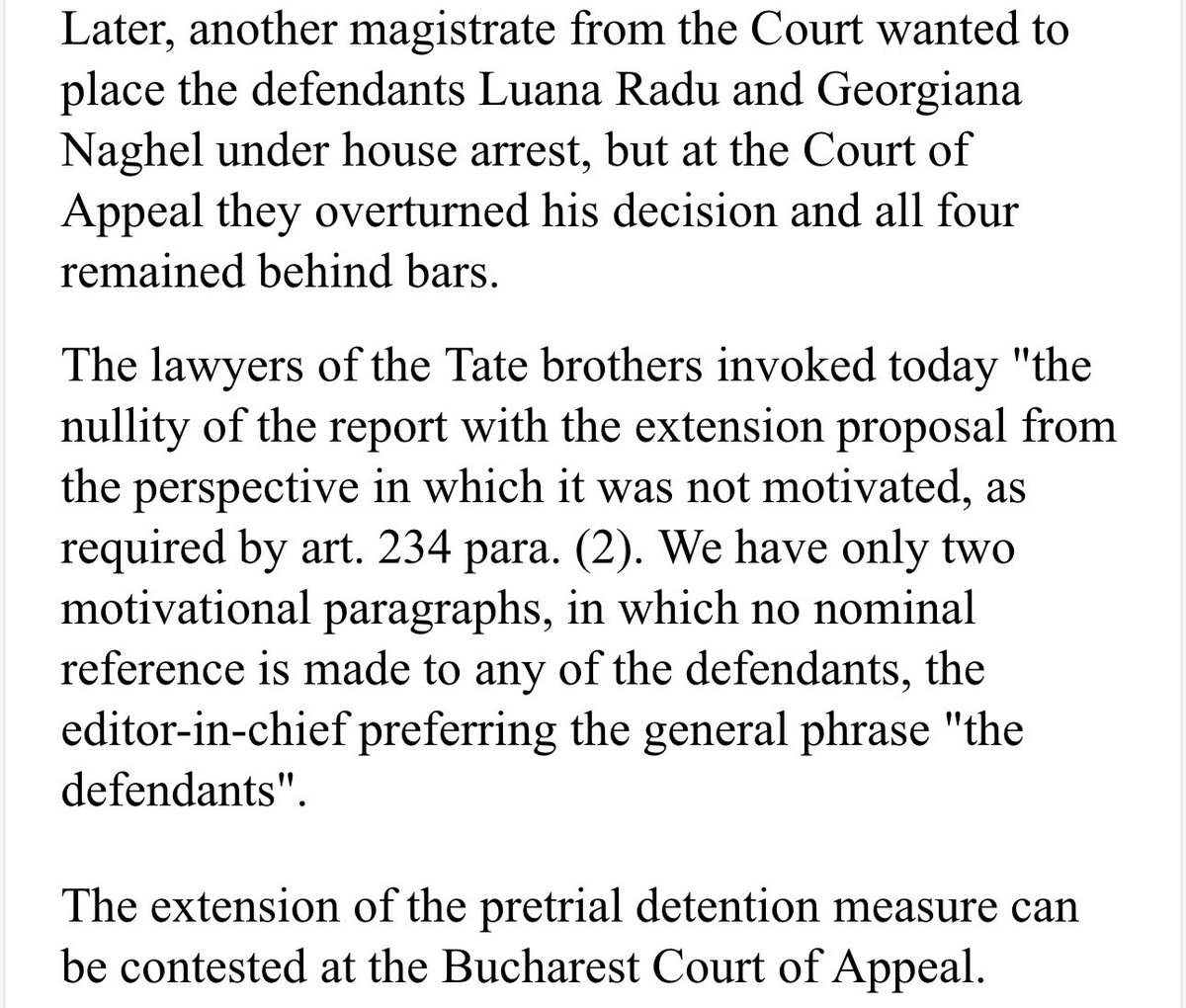CensoredMen's tweet photo. The same judge that extended The arrest of The Tate Brothers, Georgiana and Luana in January, Was the same judge that extended it this time.
-
Catalina Cruceru worked as a police officer for 9 years until 2012 where she got direct admission into the judiciary.
-
Judges are meant to be picked randomly between the 34 available, Yet Catalina got picked twice.
-
Coincidence?