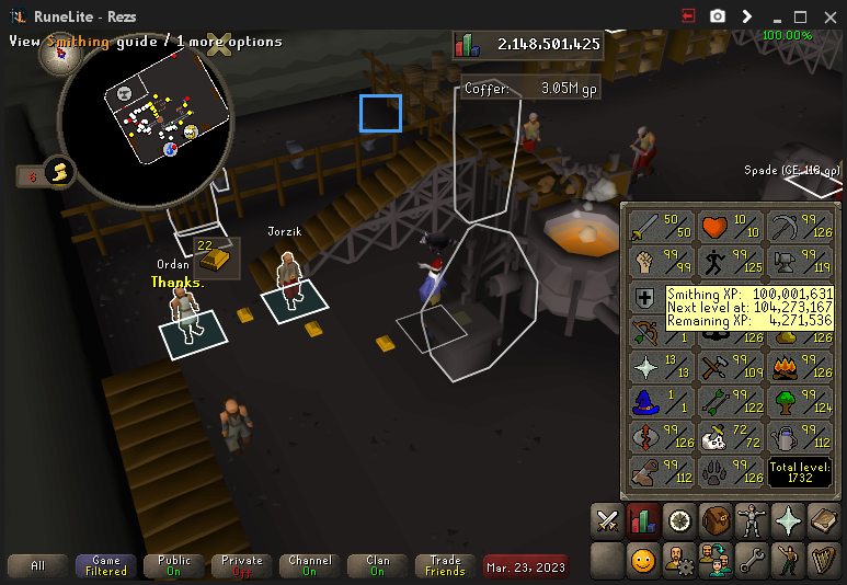 Rezsley's tweet photo. 100m Smithing https://t.co/L8blJhJvXL