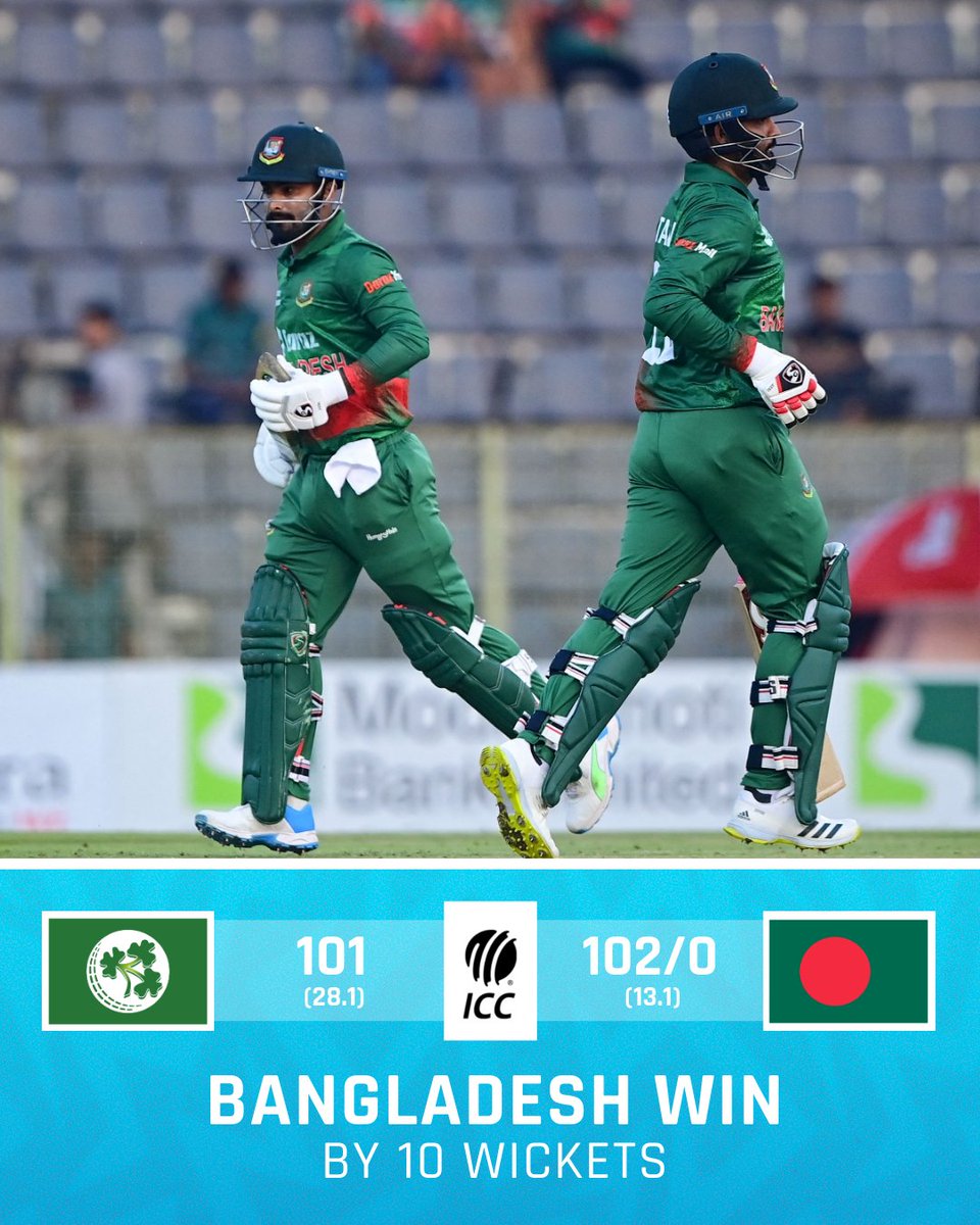 ICC's tweet photo. A thumping win for Bangladesh as they wrap up a 2-0 series victory 💪

#BANvIRE | https://t.co/VEzpOQWvN9 https://t.co/lI3qRe8DJE