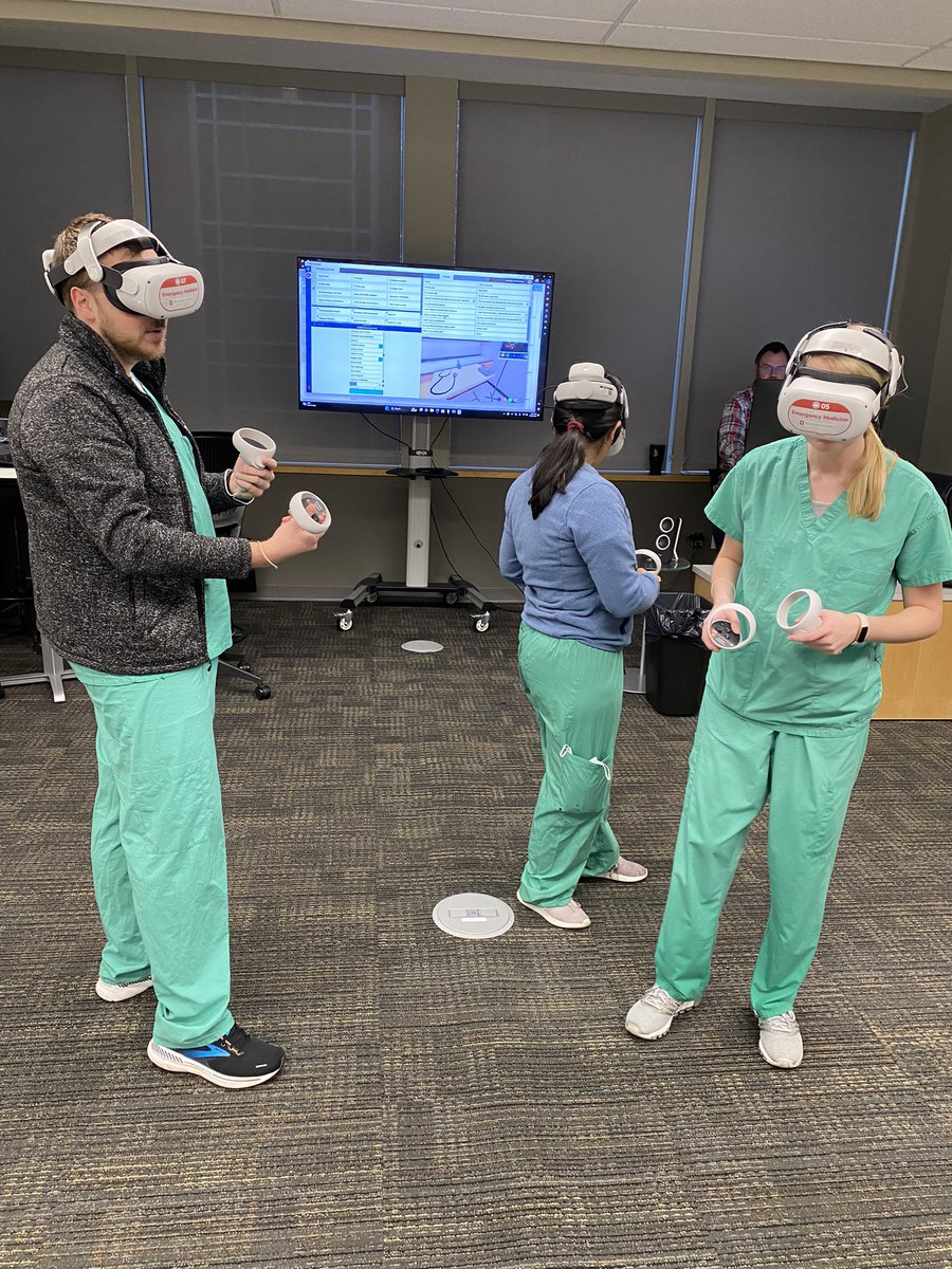 DrNickKman's tweet image. Full day of @SimXvr for our 4th year @OhioStateMed students. They are having fun learning emergency management!