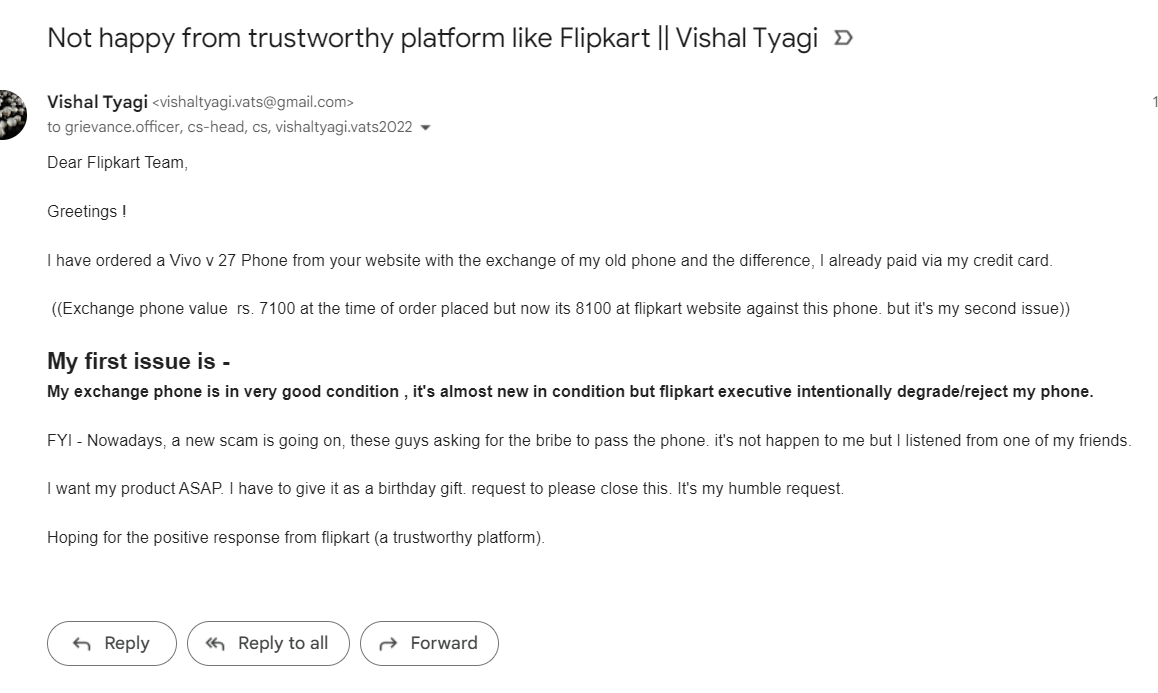 vishaltyagi2727's tweet photo. Team Flipkart: Need your prompt action  @flipkartsupport @_Kalyan_K https://t.co/4NinDXxRan
