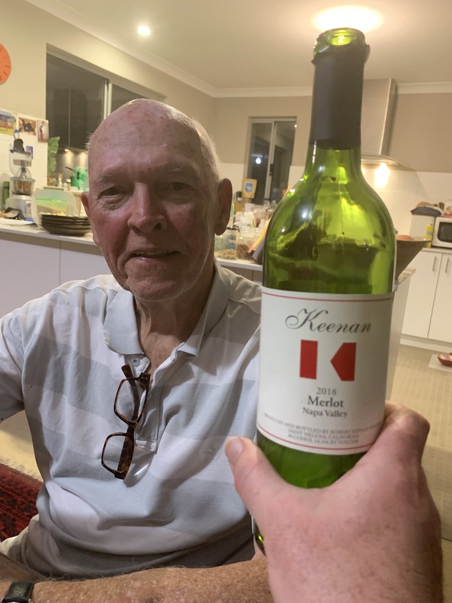 Celebrating my Dad’s 82nd birthday in Perth, Australia with a nice Keenan Merlot #Keenanwinery ⁦@KeenanWinery⁩