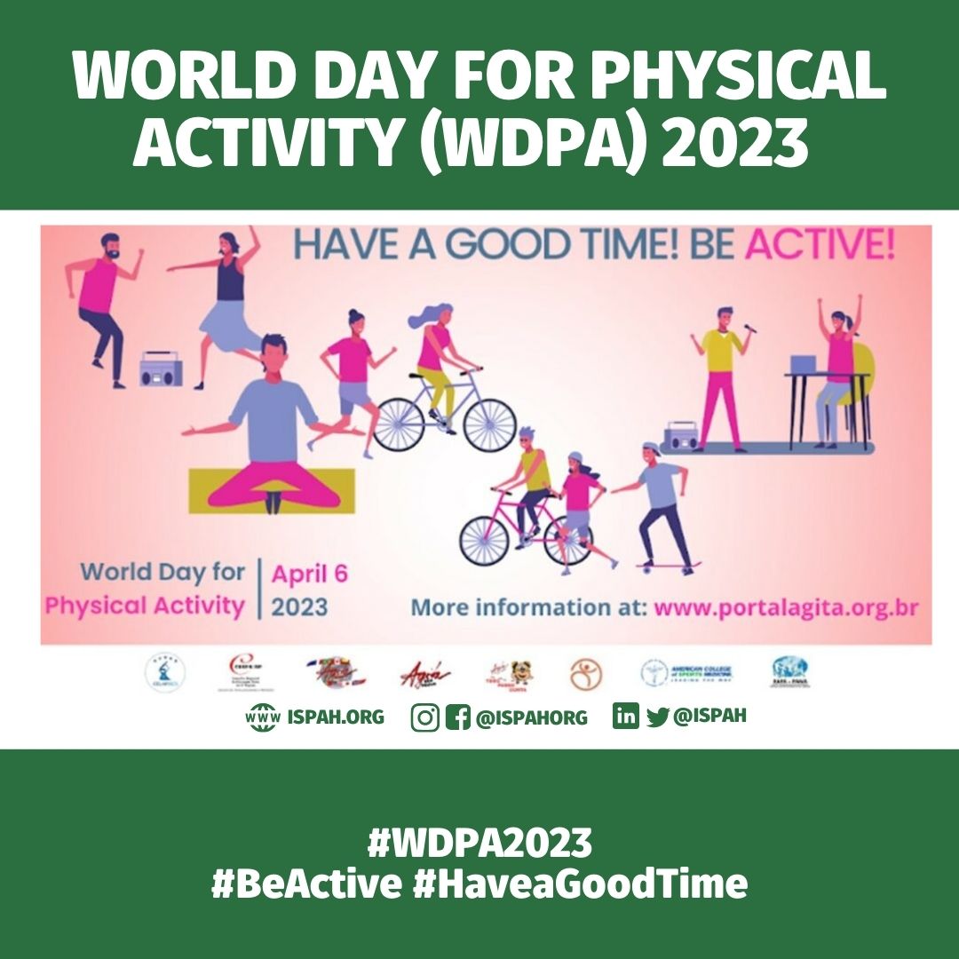 📢 Just two weeks to go until World Day for Physical Activity 2023!
This year’s theme is “Have a Good Time! Be Active!”, so whatever you plan should first and foremost be fun!! 
@AgitaMundo #HaveAGoodTime #BeActive