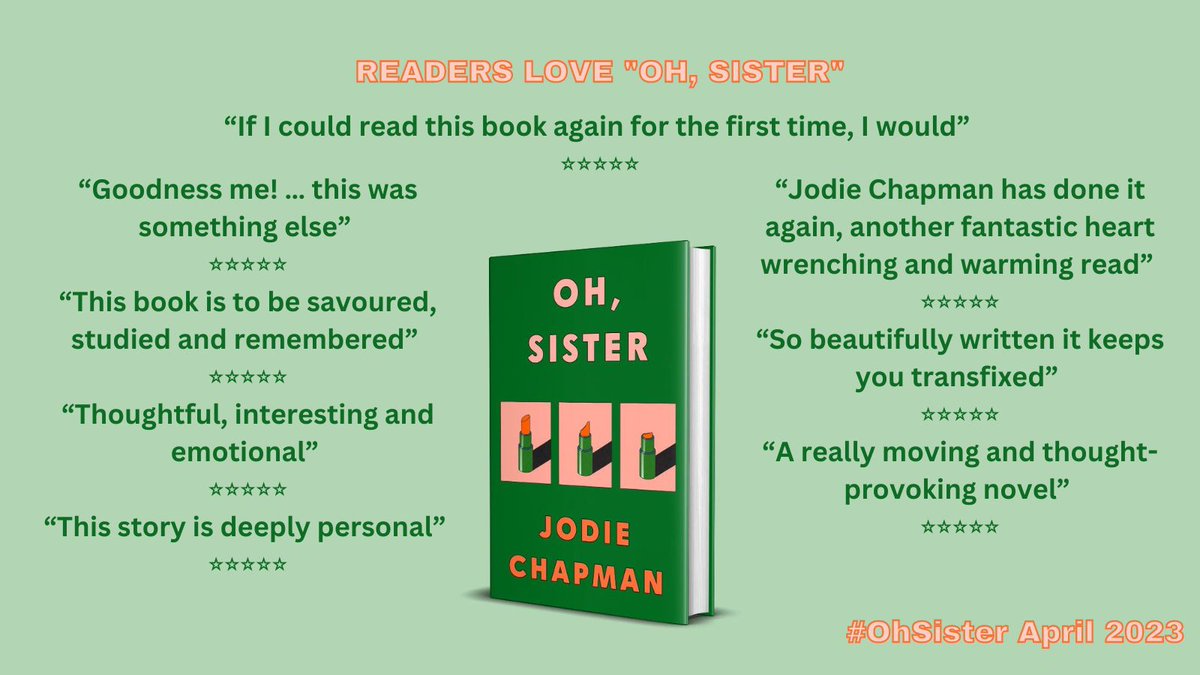 Looking for your next page turner? Don't miss #OhSister by <a href="/jodiechapman/">Jodie Chapman</a>: amzn.eu/d/fOcGE5D 

"If I could read this book again for the first time, I would" ⭐⭐⭐⭐⭐ Reader review