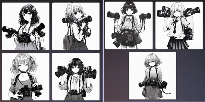 カメラを持ってる数を増やしていくと「4つ持ってる」で生成数が減ったので、この辺が思考の限界っぽいな。 