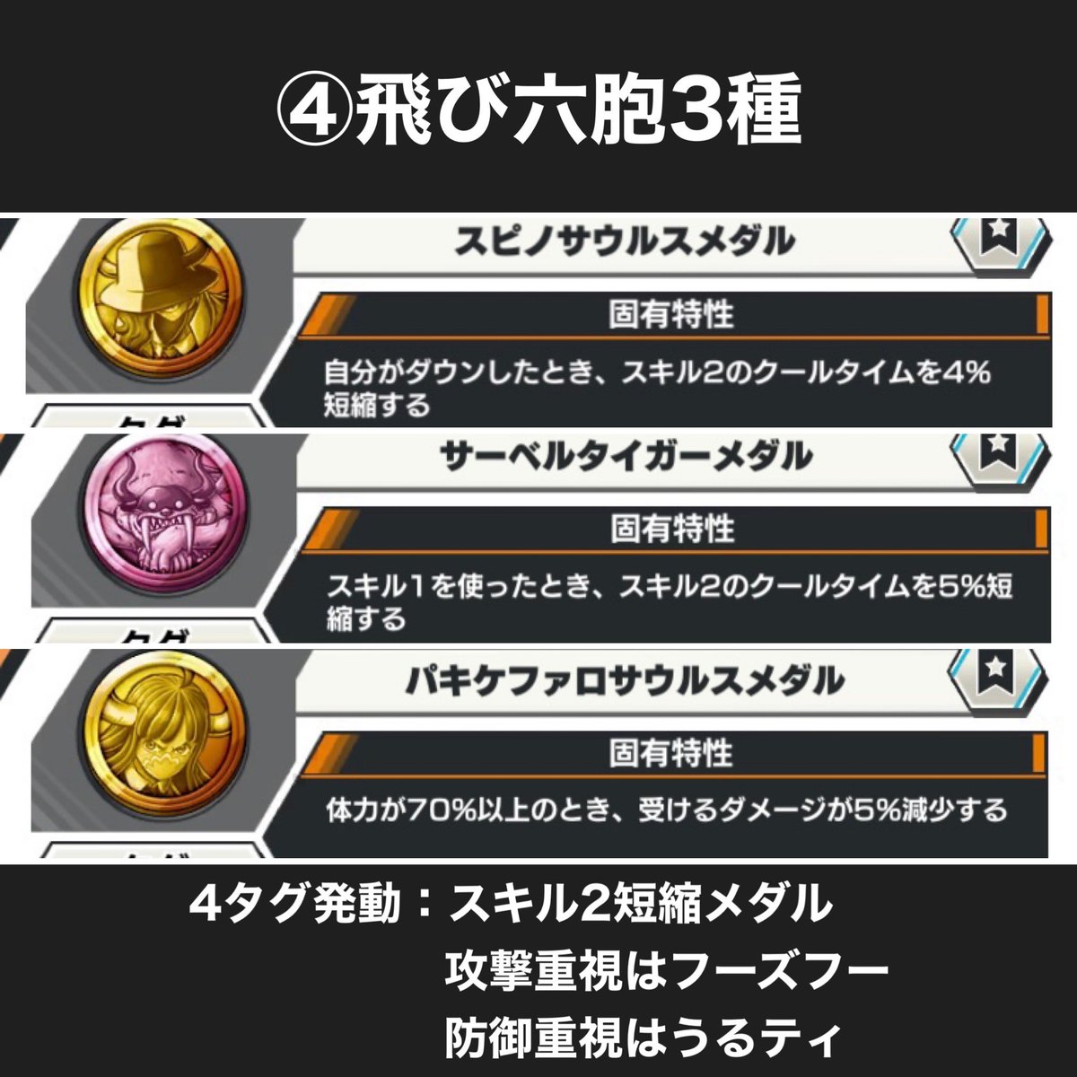 黒ひげおすすめメダル一覧】 ①ハンコック3種（赤 青 緑） ②カタクリ3