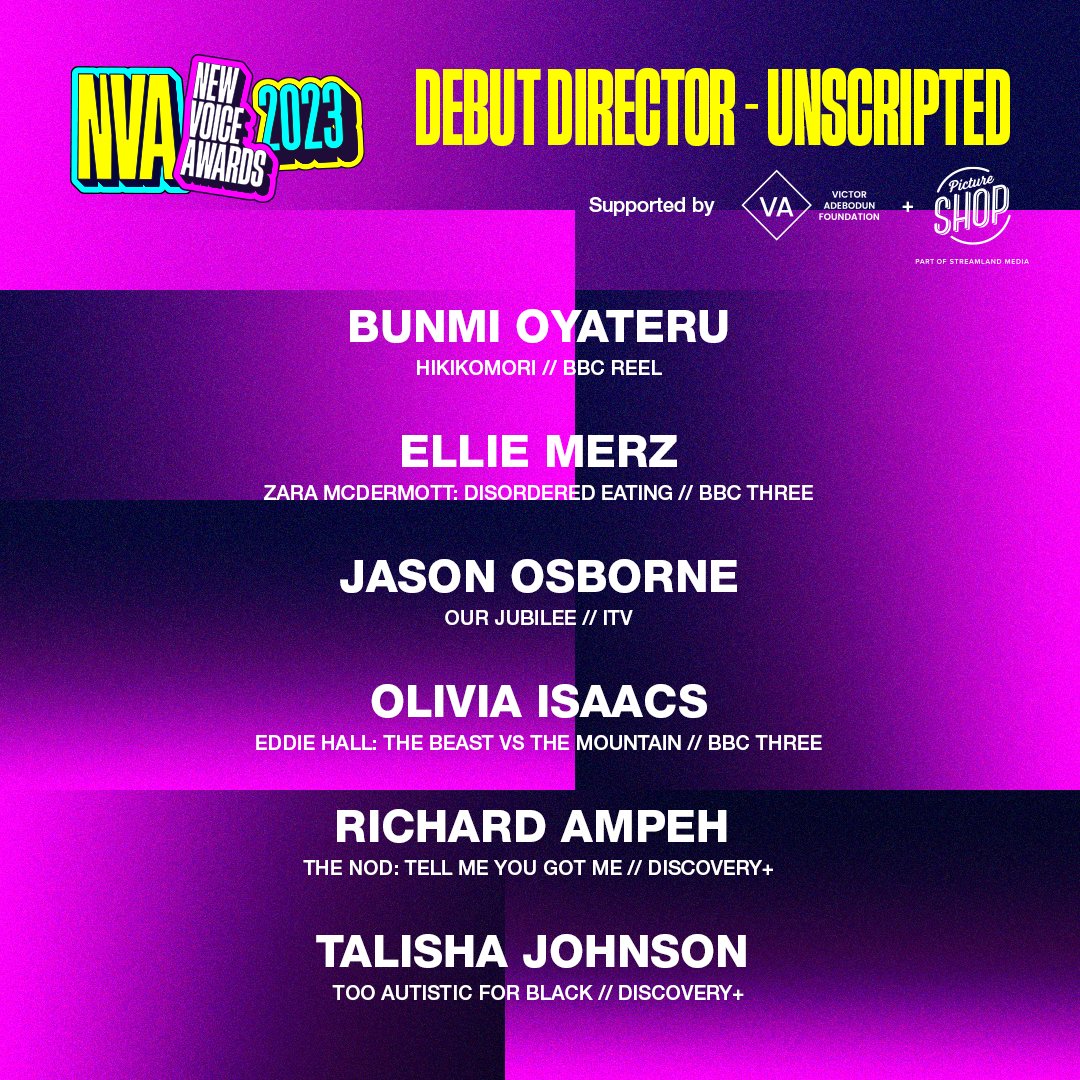 The TV Foundation (@tvfoundation1) on Twitter photo Congratulations to our nominees for The Victor Adebodun Award for Debut Director: Unscripted, 🏆 supported by The Victor Adebodun Foundation & <a href="/pictureshoppost/">Picture Shop</a>
📺 Bunmi Oyateru
📺 Ellie Merz
📺 Jason Osborne
📺 Olivia Isaacs
📺 Richard Ampeh
📺 Talisha Johnson (@thisisteecee) Congratulations to our nominees for The Victor Adebodun Award for Debut Director: Unscripted, 🏆 supported by The Victor Adebodun Foundation & <a href="/pictureshoppost/">Picture Shop</a>
📺 Bunmi Oyateru
📺 Ellie Merz
📺 Jason Osborne
📺 Olivia Isaacs
📺 Richard Ampeh
📺 Talisha Johnson (@thisisteecee)