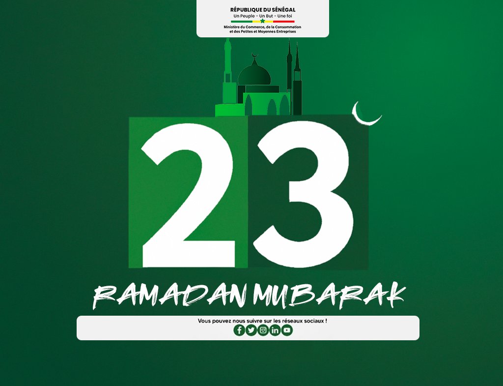 mincom_sn's tweet photo. #Ramadan2023 : M. le Ministre Abdou Karim FOFANA et l’ensemble du personnel du Ministère du Commerce, de la Consommation et des PME vous souhaitent un bon mois de ramadan.

#commercesn
#Sénégal https://t.co/MhWIwXDply