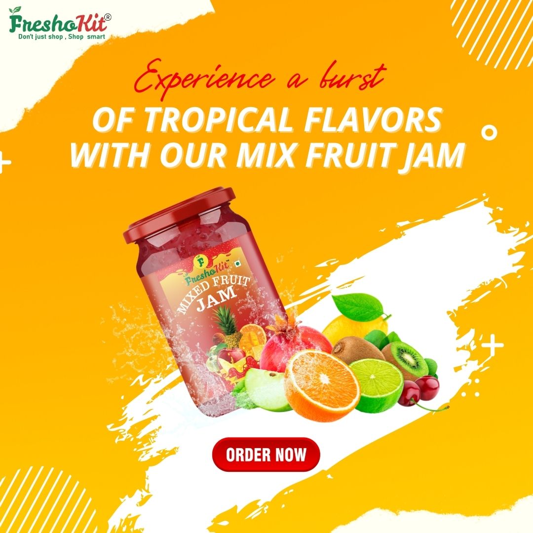 Get ready to indulge in a tropical paradise with Freshokit's mix fruit jam! 🌴🍓🍍🥭 Experience the perfect blend of sweet and tangy flavors 
.
.#Freshokit #MixFruitJam #TropicalFlavors #Deliciousness #BreakfastEssentials