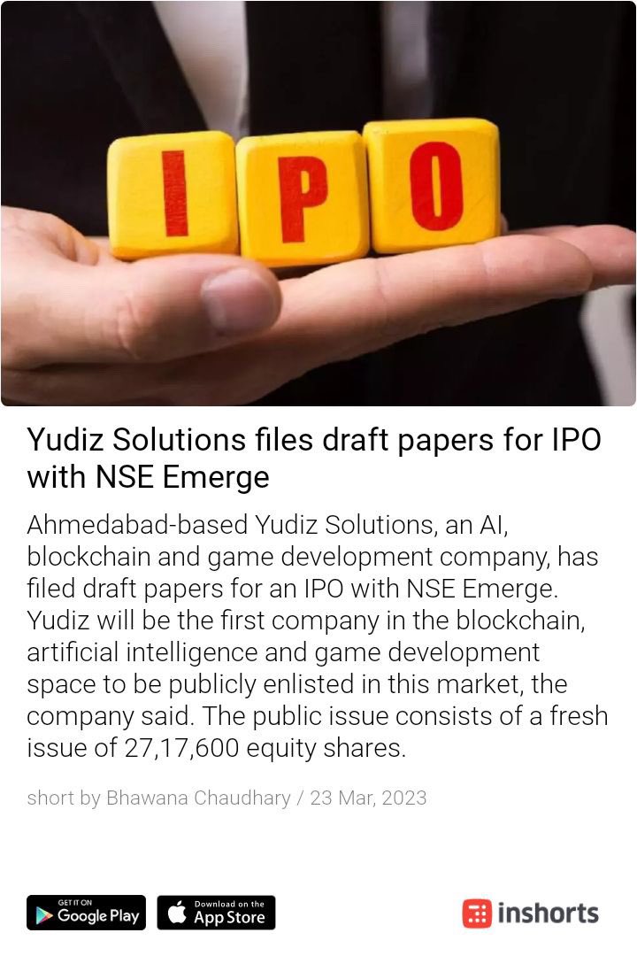 RaviBokade's tweet photo. @yudizsolutions rocks 🎉🎉
#yudiz #yudizsolution #IPO https://t.co/K703pusW8e