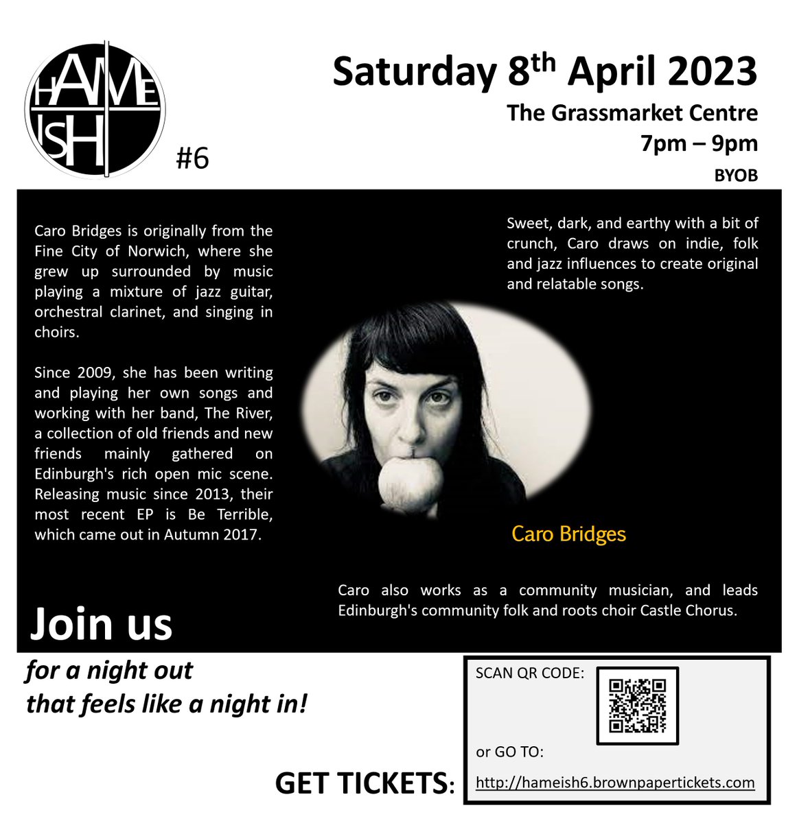 Very happy to welcome <a href="/CaroBridges/">Caro Bridges</a> back to Hame-ish! Read all about her below then find 🎟️at hameish6.brownpapertickets.com