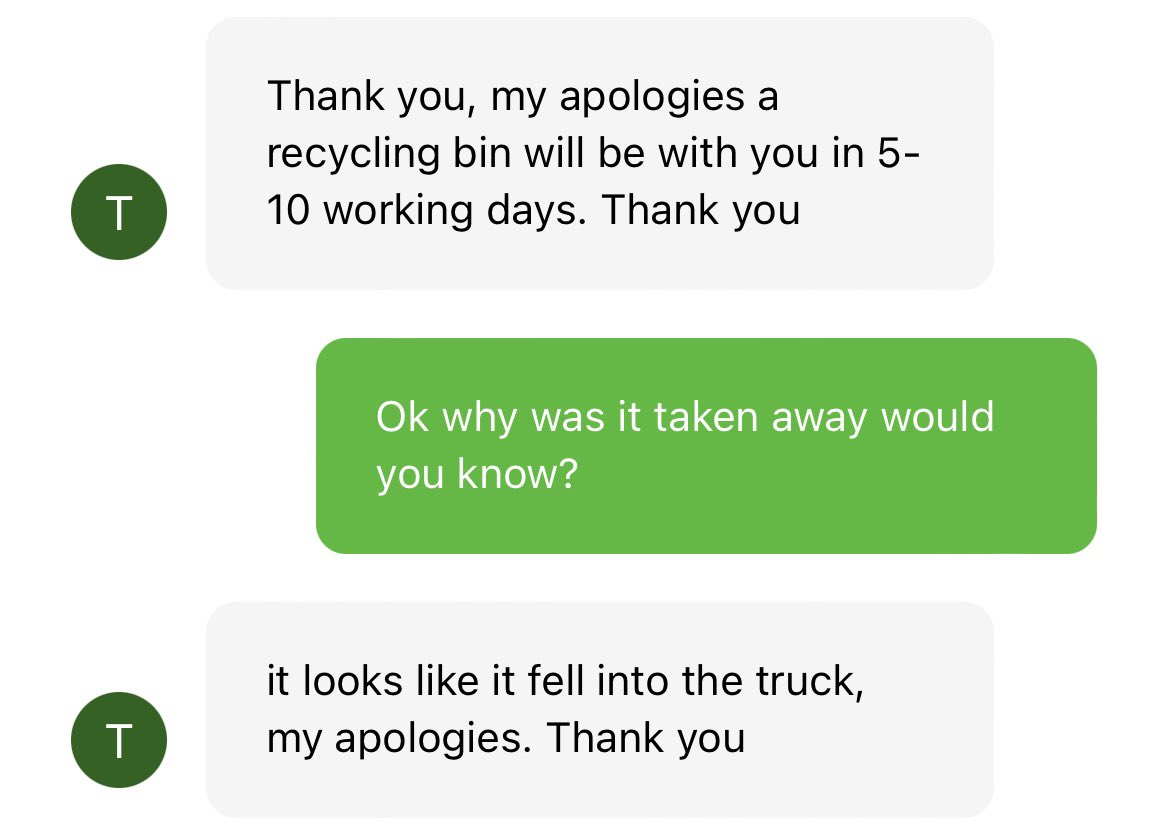elgrennan's tweet photo. When your #green-bin mysteriously disappears 😂 taking #recycling too seriously 😳 https://t.co/20DaAMSYmQ