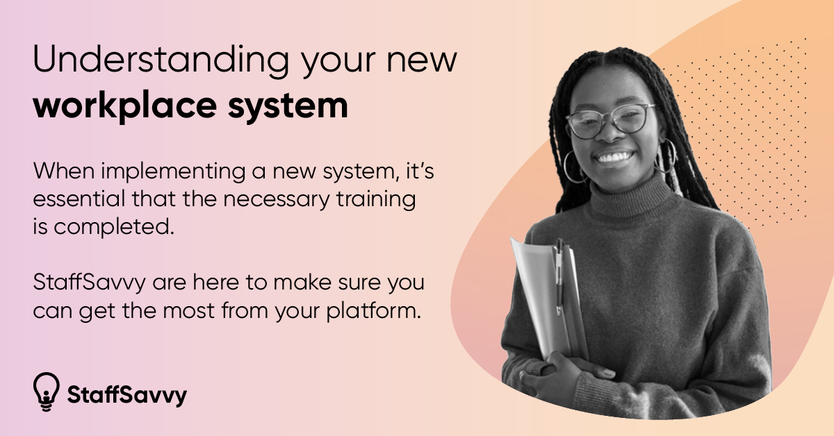 StaffSavvy's tweet image. To fully understand a new system that is being implemented in the workplace, it&apos;s essential that training is completed.

Our StaffSavvy experts are available to ensure everyone takes full advantage of the platform ➡️ bit.ly/3OD4FoM

#training #workplacemanagementsystem