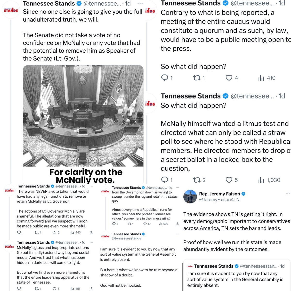 TheTNHoller's tweet photo. .@tennesseestands rips “no values” @ltgovmcnally &amp; @tnsenategop for mischaracterizing a #RandyRandy confidence vote, “sweeping it under the rug” (We hear the same)

@JeremyFaison4TN: “TN gets it right” —bottom in poverty, crime, Ed💰, medical bankruptcy, maternal mortality etc🤔 https://t.co/jgFYbqfG6T