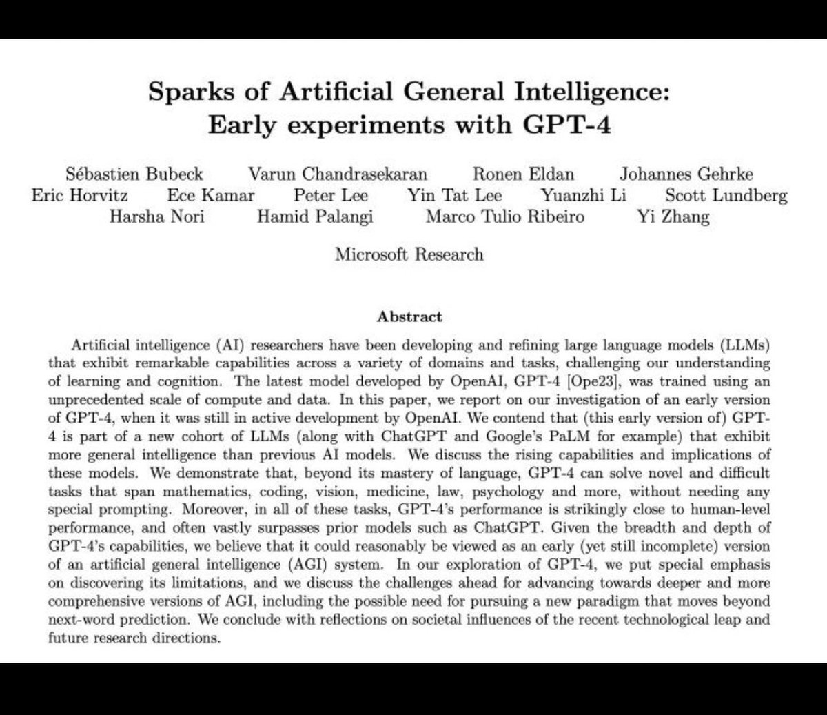 dr_l_alexandre's tweet photo. Article signé par le Directeur de la Recherche de @Microsoft

#GPT4 est une IA forte débutante 

C’est une bombe  ! https://t.co/L01UoyxY2C