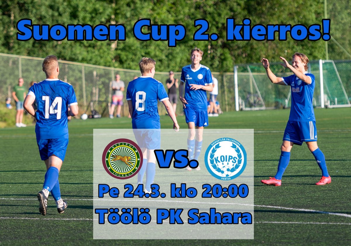 KoipsM's tweet photo. Seuraava Suomen Cupin kierros on jo oven takana! Perjantain iltapelissä kohdataan ToTe/Keparoi (6div.). Tervetuloa kannustamaan meidät seuraavalle kierrokselle 🔥!!#SuomenCup https://t.co/MRHbt24rgC