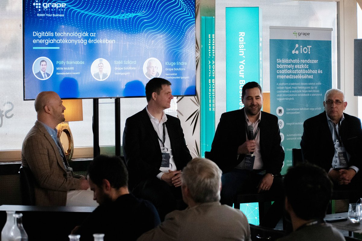 Grape_Solutions's tweet image. In the second panel of our Business Breakfast yesterday, we discussed various software that provides companies immediate, energy-efficient solutions during the energy crisis. Our guest was Barnabás Pálfy, Head of Commercial at MVM Mobiliti.